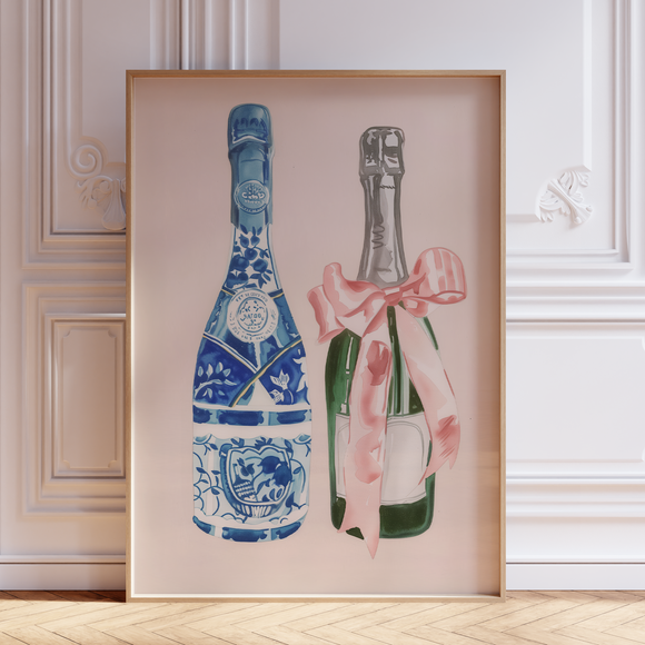 Pink and Blue Champagne Wall Art Print