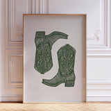 Sage Green Cowboy Boot Wall Art Print