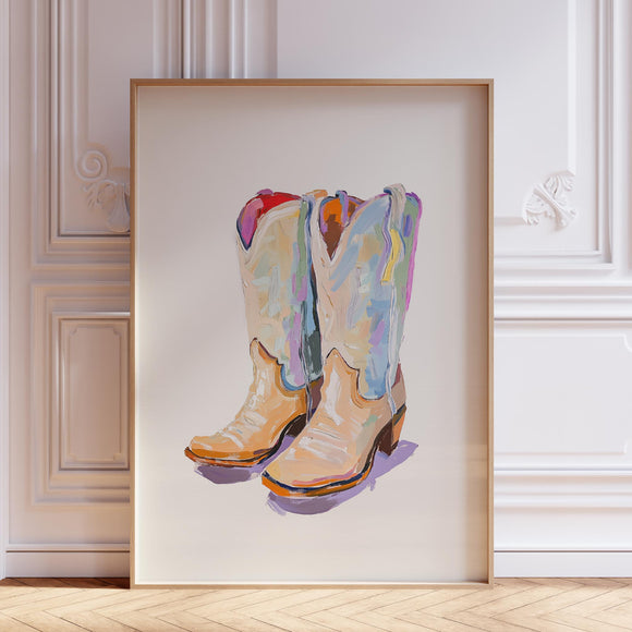 Watercolor Cowboy Boots Wall Art Print