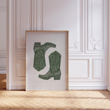 Sage Green Cowboy Boot Wall Art Print