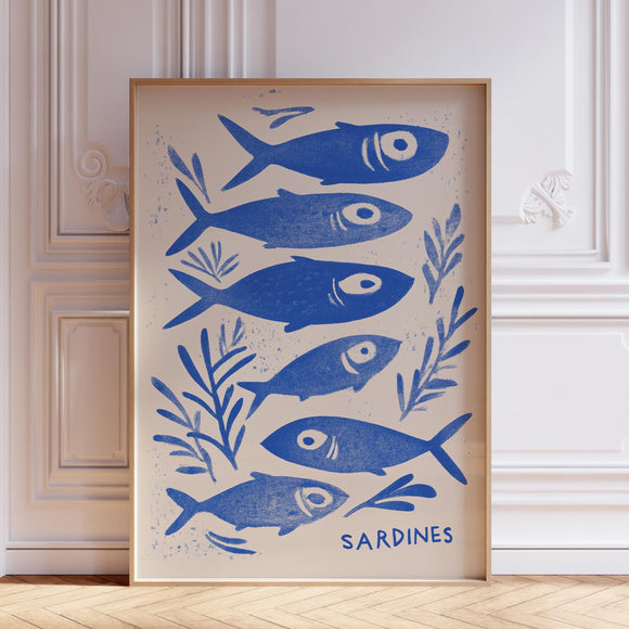 Blue Sardine Wall Art Print