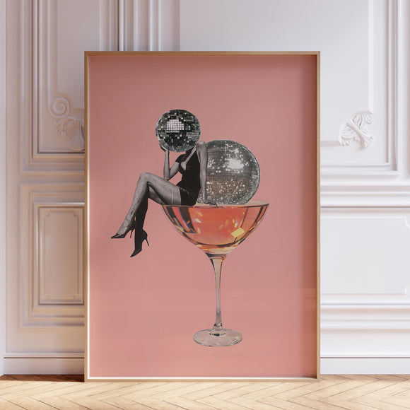 Pink Disco Cocktail Wall Art Print