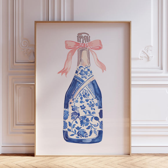 Pink and Blue Champagne Wall Art Print
