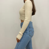 Sophia Oatmeal Rib Knit Cropped Sweater