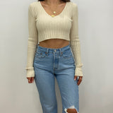 Sophia Oatmeal Rib Knit Cropped Sweater