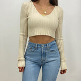 Sophia Oatmeal Rib Knit Cropped Sweater