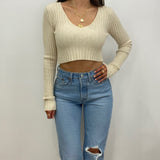 Sophia Oatmeal Rib Knit Cropped Sweater