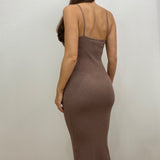 Leah Mocha Rib Knit Bodycon Midi Dress