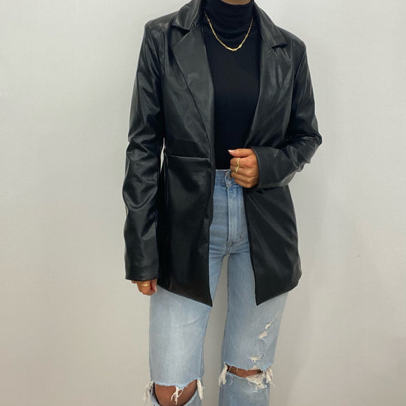 Monroe Black Faux Leather Blazer Jacket