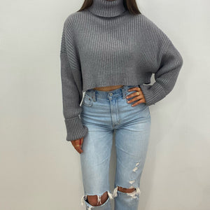 Hadley Cropped Turtleneck Chunky Knit Sweater