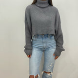 Hadley Cropped Turtleneck Chunky Knit Sweater