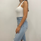 Layla White Ruffle Rib Knit Bodysuit