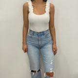 Layla White Ruffle Rib Knit Bodysuit