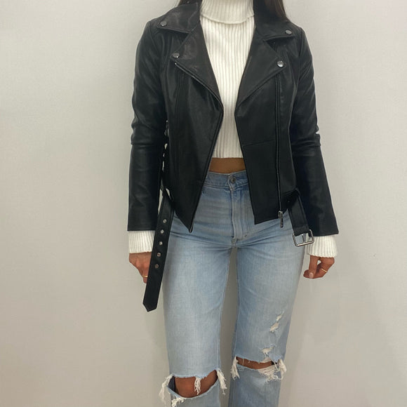 Taylor Black Faux Leather Moto Biker Jacket
