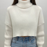 Hadley Cropped Turtleneck Chunky Knit Sweater