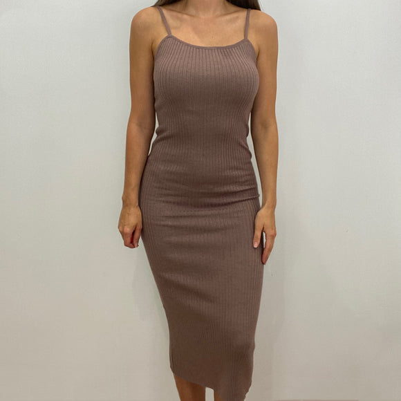 Leah Mocha Rib Knit Bodycon Midi Dress